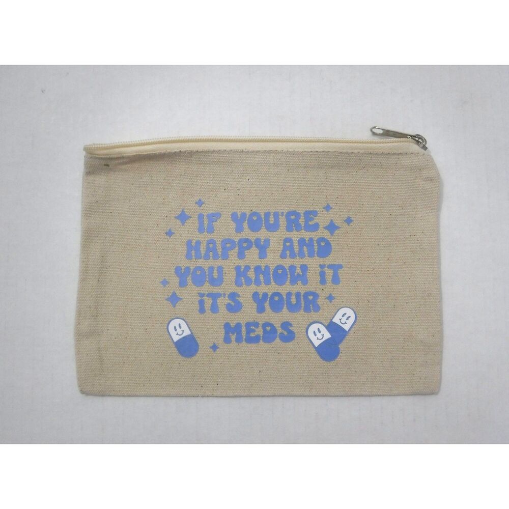 Ivory Canvas Toiletry Bag w/ Light Blue
